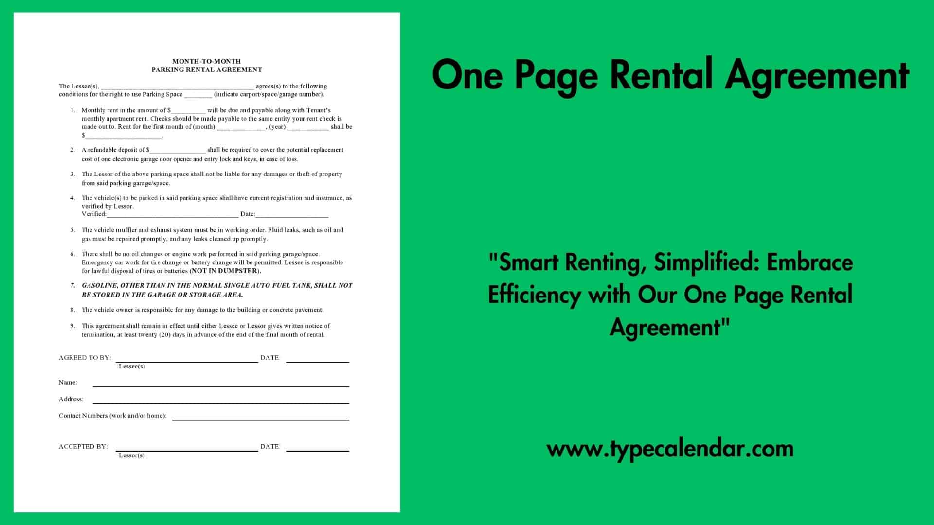 Free Printable One Page Rental Agreement Templates [PDF, Word] Sample